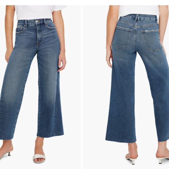 Good American Raw Hem High Waist Crop Palazzo Jeans - Picture 4 of 5